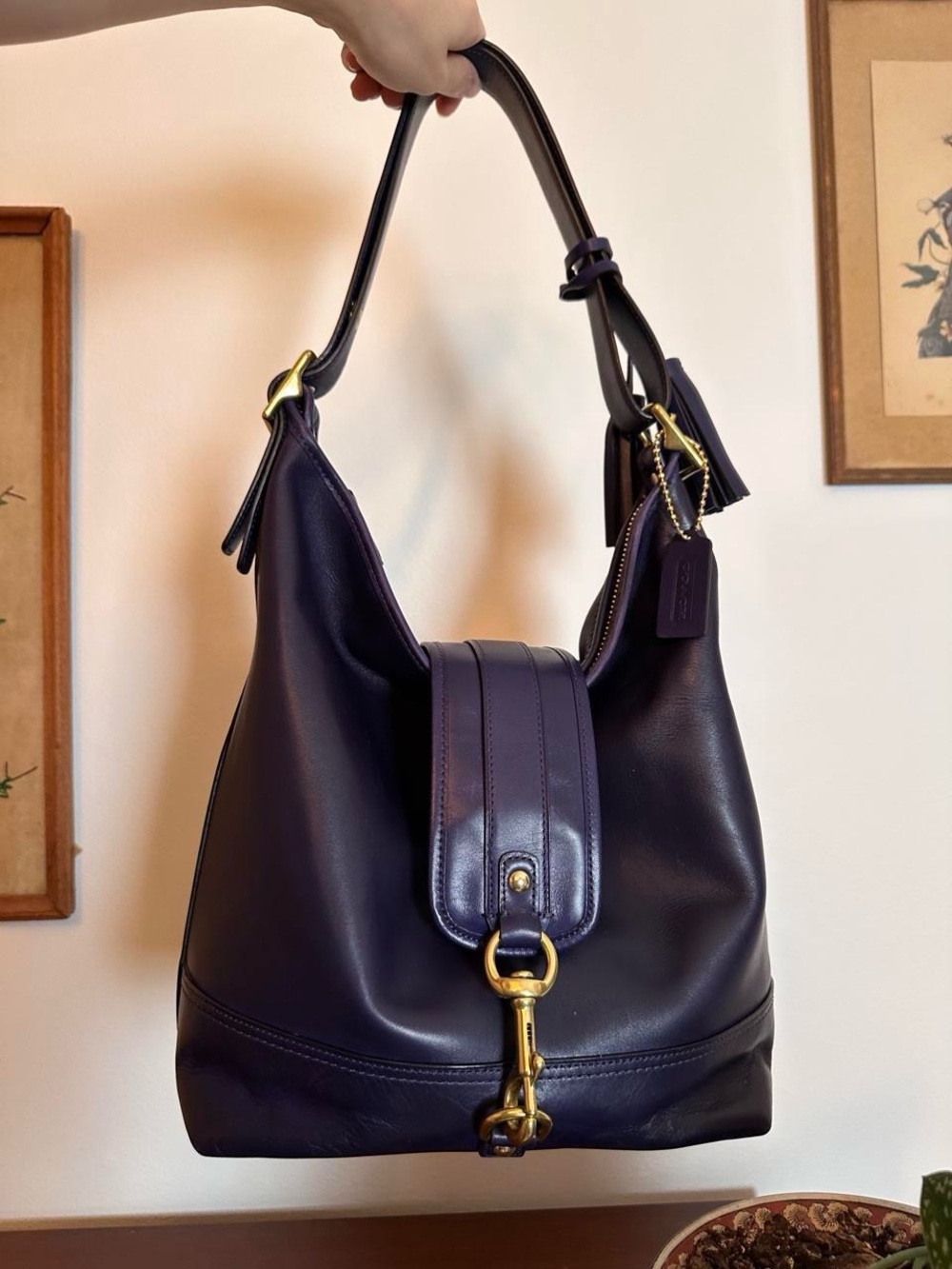 Vintage oversized large Coach genuine leather bag / purse brass gold hardware - Picture 2 of 8
